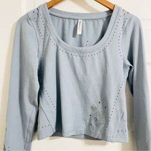 Athleta Shanti Eyelet Blue Long Sleeve Floral Top Size Medium